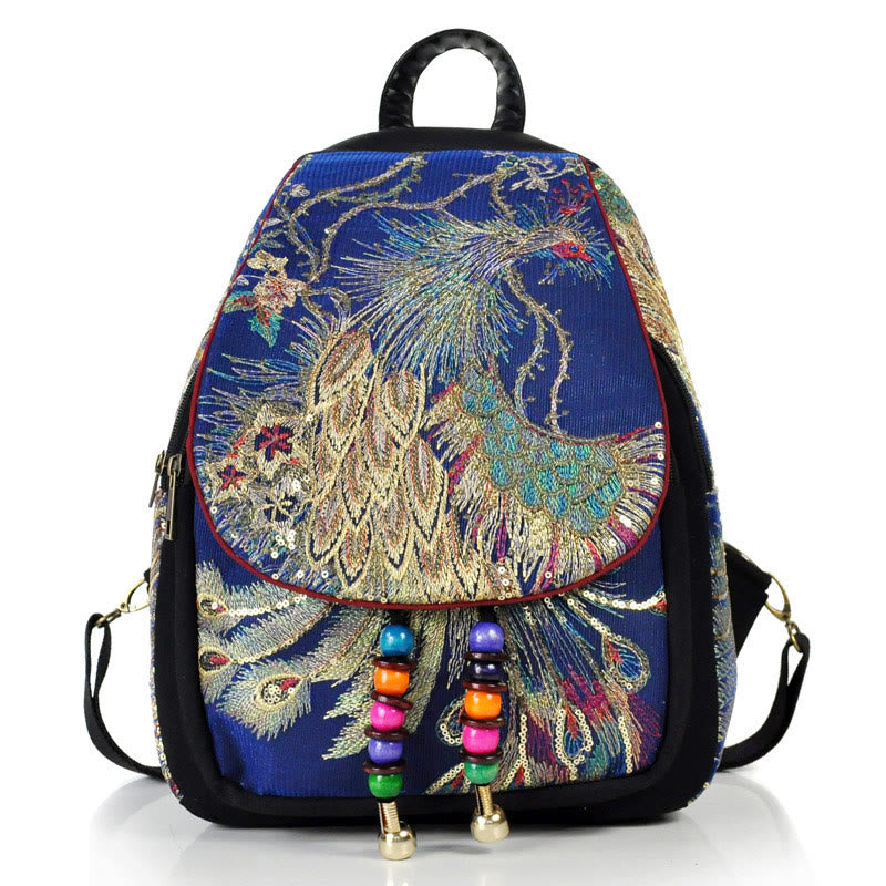 Rucksack aus Canvas mit Stickerei und Quaste