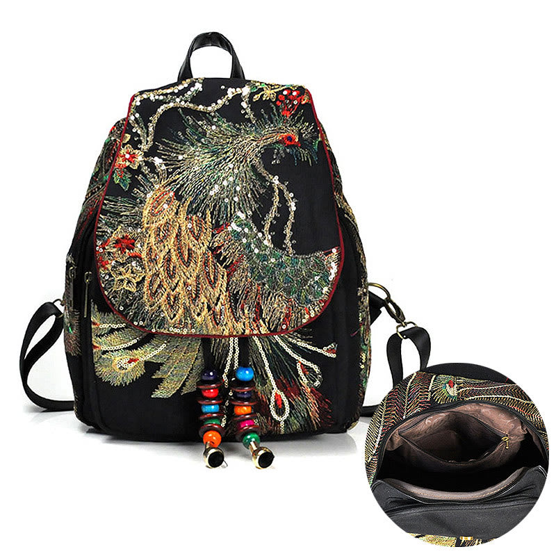 Rucksack aus Canvas mit Stickerei und Quaste