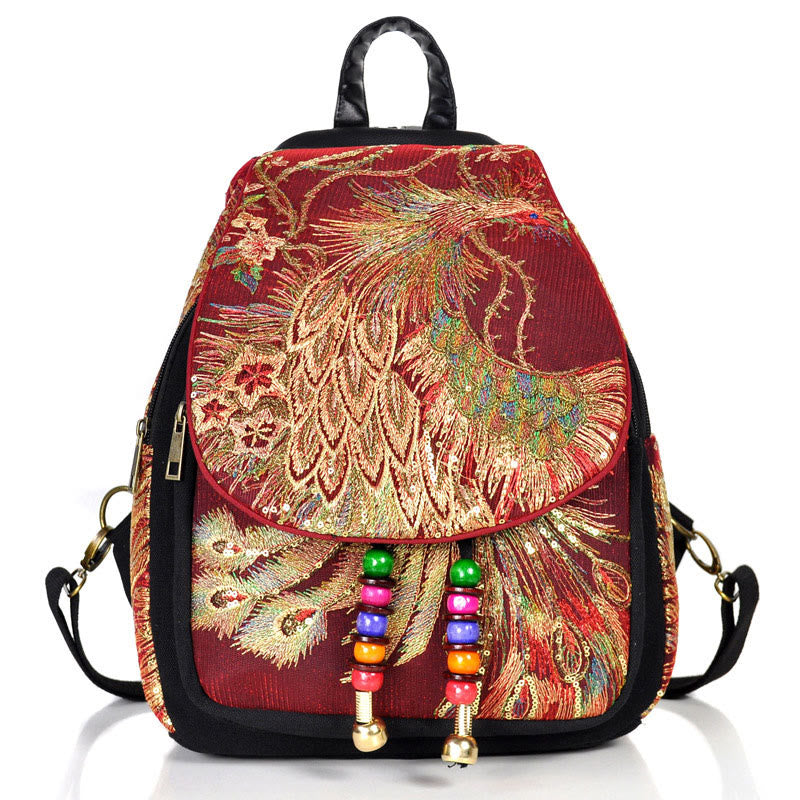 Rucksack aus Canvas mit Stickerei und Quaste