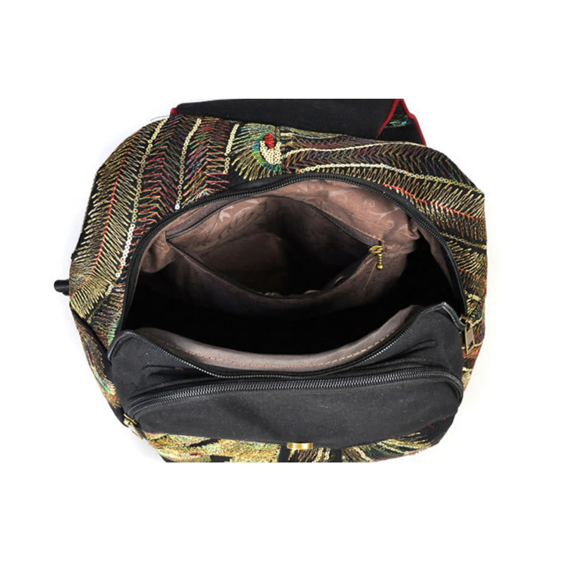 Rucksack aus Canvas mit Stickerei und Quaste